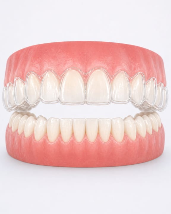 A ClearCorrect aligner being fitted for a patient at Tomlinson Dental in Tampa