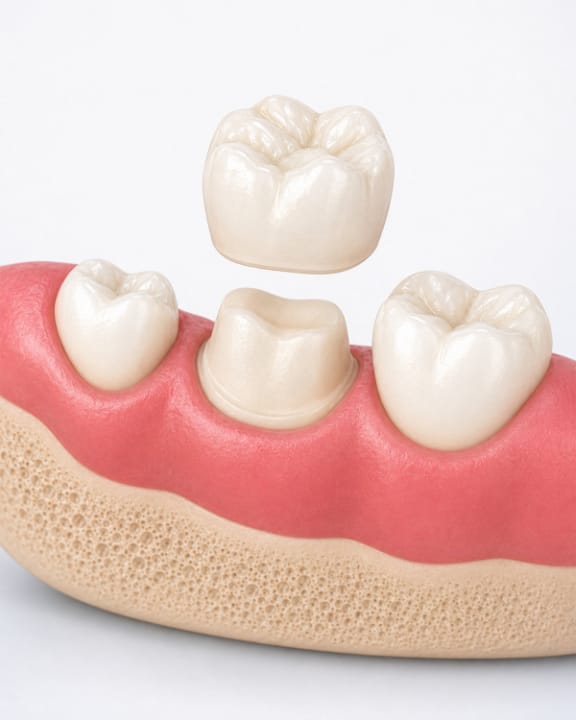 A custom dental crown being fitted for a patient at Tomlinson Dental in Tampa