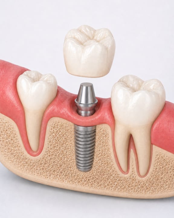 A dental implant model being reviewed alongside a 3D scan at Tomlinson Dental in Tampa
