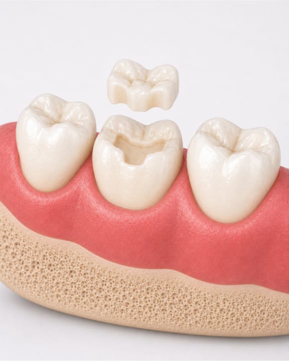 A precision-crafted ceramic onlay restoring a molar at Tomlinson Dental in Tampa